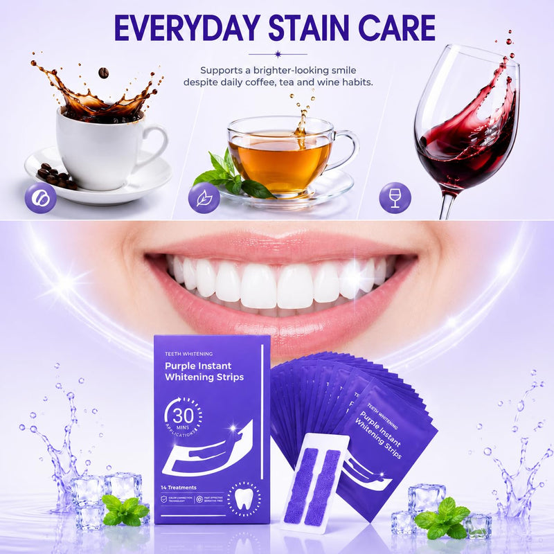 Teeth Whitening Strips for Sensitive Teeth - 14 Strips, 7 Treatments | Enamel Safe Peroxide Formula | Removes Coffee, Tea & Smoking Stains | Non-Slip, Easy to Use | Mint Flavor