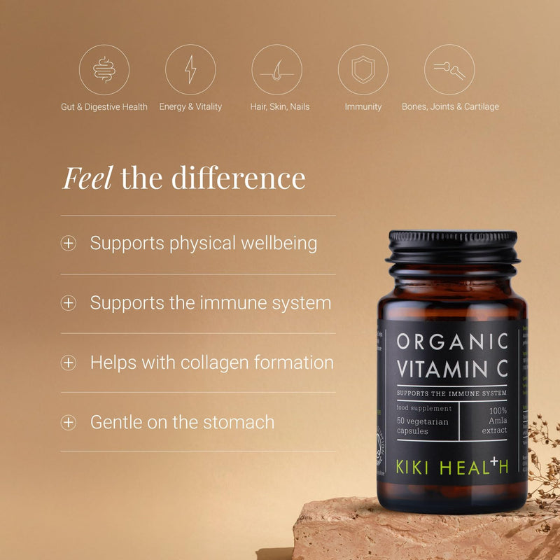 KIKI Health Organic Plant-Based Vitamin C Supplement - Vegan-Friendly Formula with Essential Nutrients for Immune Support - Vitamin C Capsules Promotes Skin Health & Collagen Production - 50 Vegicaps