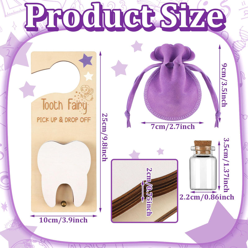 [Australia] - 3 Pcs Tooth Fairy Tooth Holder Bag Tooth Fairy Door Hanger with Money Slot Keepsake Bottle Velvet Pouch Tooth Fairy Box for Lost Teeth Kid Boy and Girl Milk Teeth Encourage Gift(Purple) Purple 