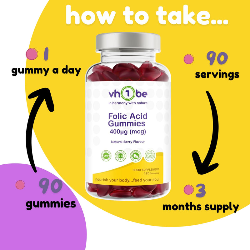 Folic Acid Gummies 400µg – Prenatal & Pregnancy Support – Berry Flavour Vegan Supplement – 120 Gummies
