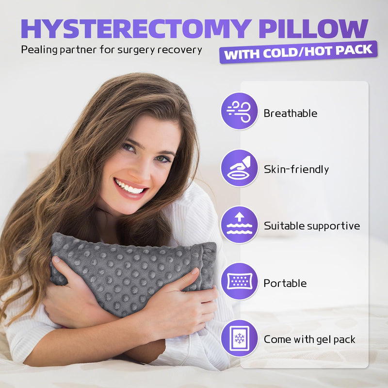 Hysterectomy Recovery Pillow with Hot/Cold Pack Pocket - Abdominal Surgery Recovery Pillow for Women, C-Section & Tummy Tuck Must Haves, Post Op Support Cushion (Grey) Grey