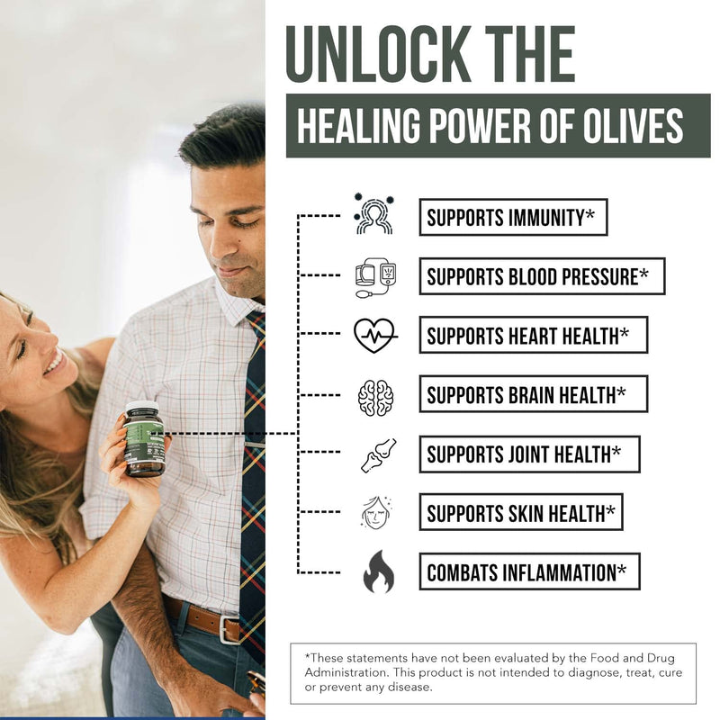 [Australia] - Total Olive® - Olive Leaf Extract (40% Oleuropein) Plus Olive Fruit Extract (20% Hydroxytyrosol) – Full Spectrum Extract Grown & Extracted in Spain – BioPerine Absorption Enhancement (60 Count) 