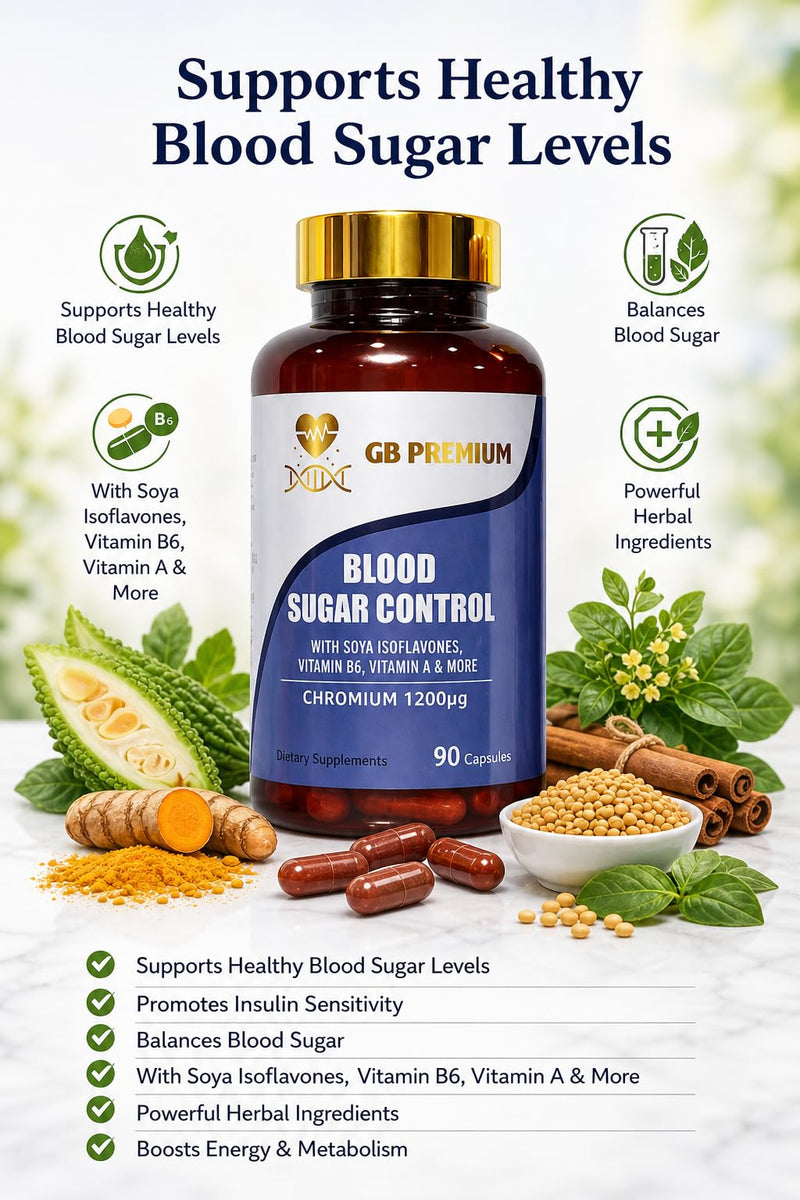 Blood Sugar Control Supplement with Chromium, Folic Acid, Zinc, Magnesium, Selenium, Vitamin E & Vitamin D3, 90 Capsules