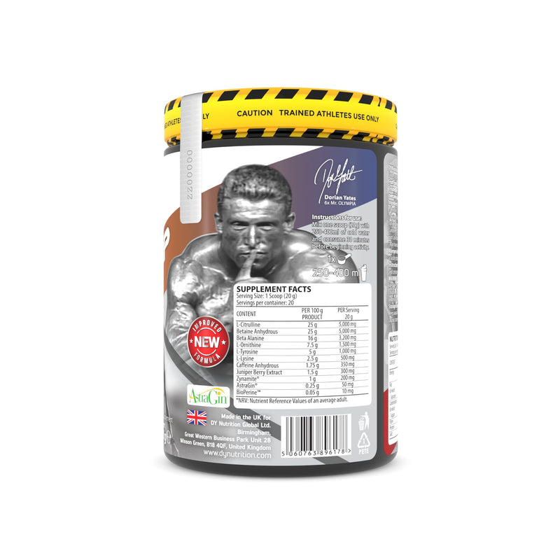 DY Nutrition - NOX Pump Pre Workout Powder | 350mg Caffeine | Fruit Punch Flavour | High Performance Preworkout for Focus, Pump & Energy with L-Citrulline, Beta Alanine, L-Tyrosine. 400g. 20 Servings