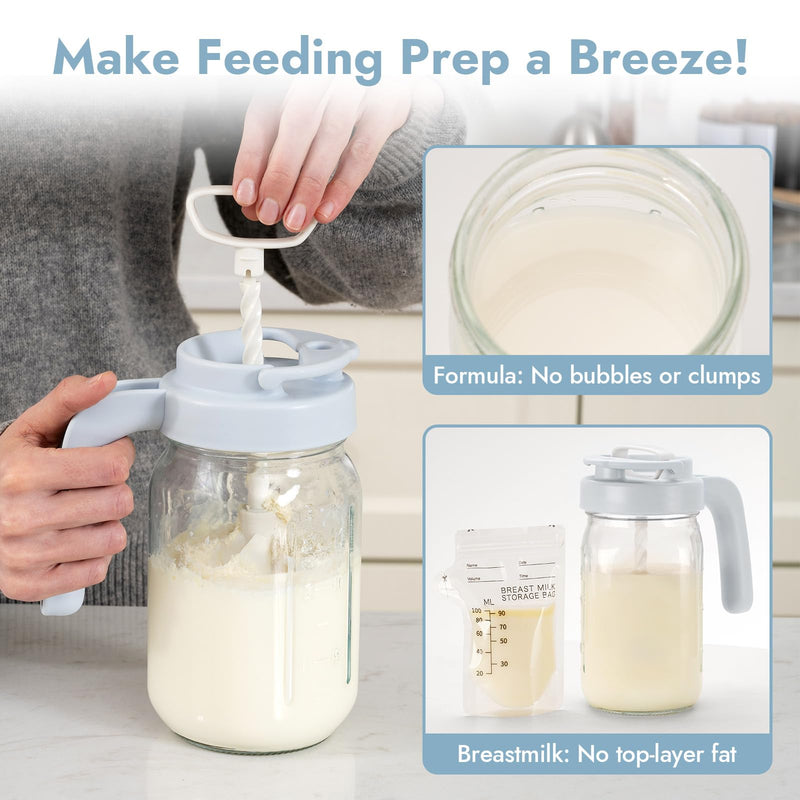 [Australia] - Papablic 32oz Formula Mixing Pitcher Lid, Breastmilk Pitcher Mixing Handle & Flip Locking Spout for Mixing Formula/Breastmilk/Protein Powder/Coffee, Blue Blue Lid 