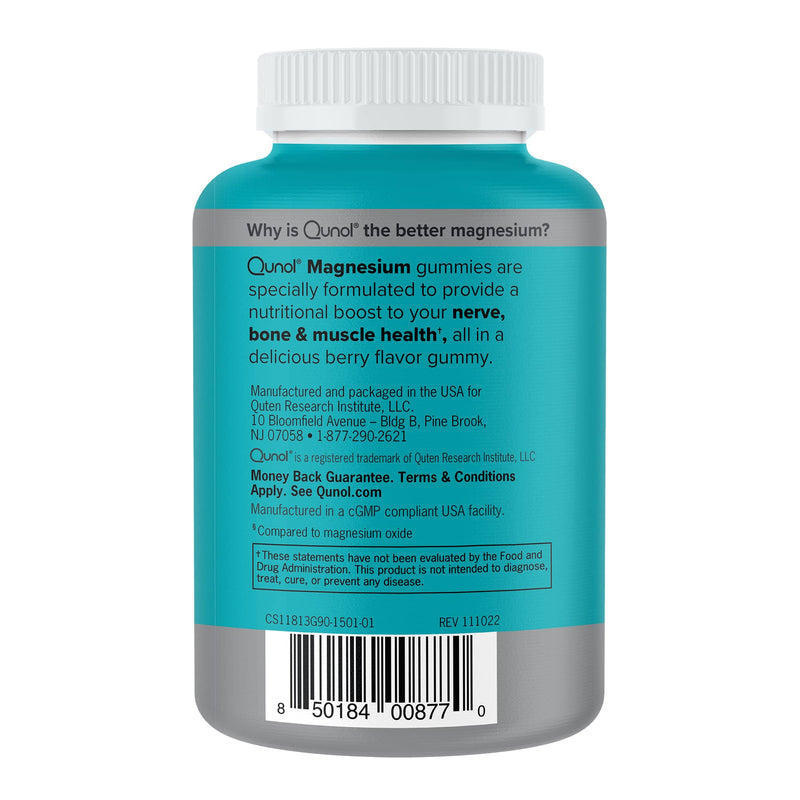 [Australia] - Qunol Magnesium Gummies for Adults, 200mg Elemental Magnesium (from 1,750mg Magnesium Citrate), High Absorption Magnesium Supplement, Supports Nerve, Bone and Muscle Health, Vegetarian, 90 Count Berry 90 Count (Pack of 1) 
