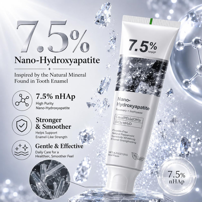 7.5% Hydroxyapatite Toothpaste for Enamel Protection, Fluoride-Free Formula with Gentle Mint, for Sensitive Teeth, Daily Protection, Long-Lasting Fresh Breath, 4.23 Oz (Grey，2PC) Grey 4.23 Fl Oz (Pack of 2)
