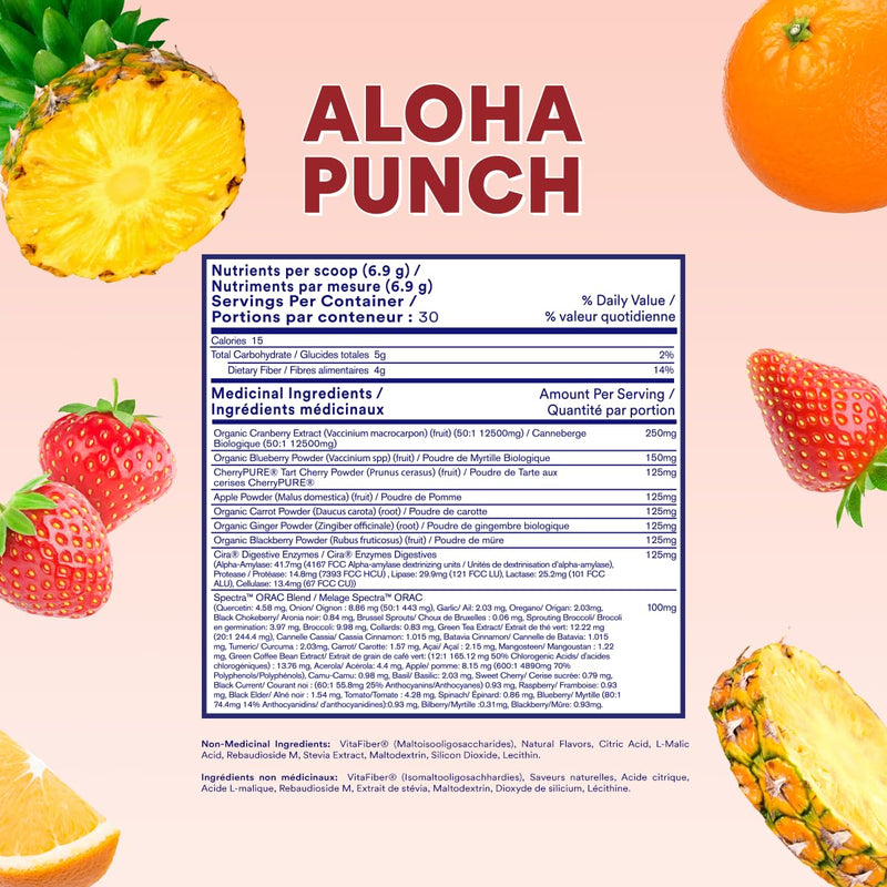 Cira Glow-Getter Reds Superfood Powder - Antioxidants & Polyphenols for Increased Energy & Gut Health - 30 Servings, Aloha Punch