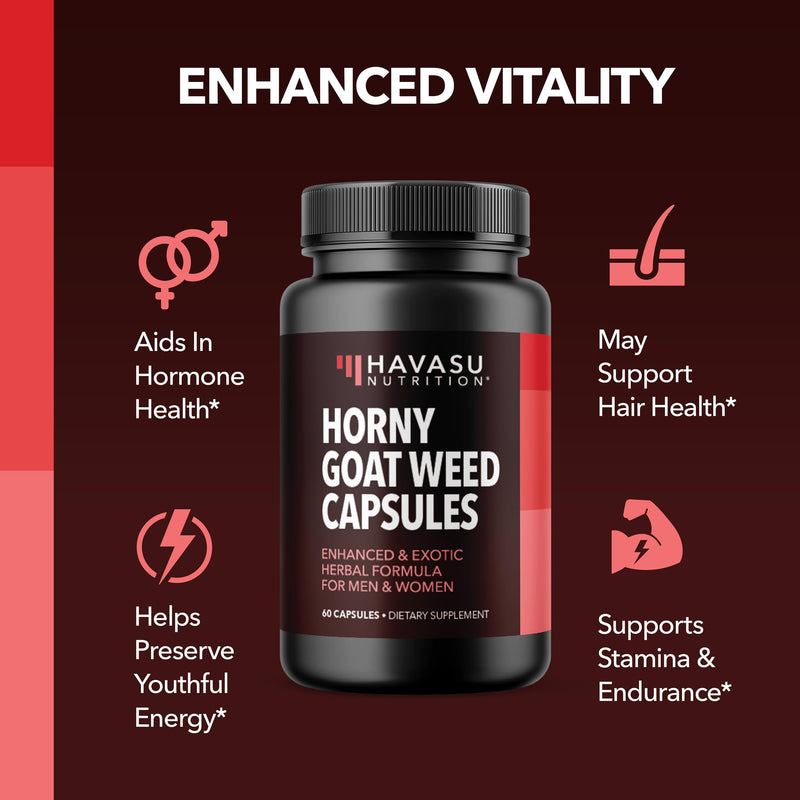 [Australia] - Horny Goat Weed Capsules for Men & Women - Extra Strength Performance & Energy Support with Tongkat Ali, Muira Puama, and Saw Palmetto - 1 Month Supply Herbal Supplement for Increased Endurance Capsules (60 Count) 