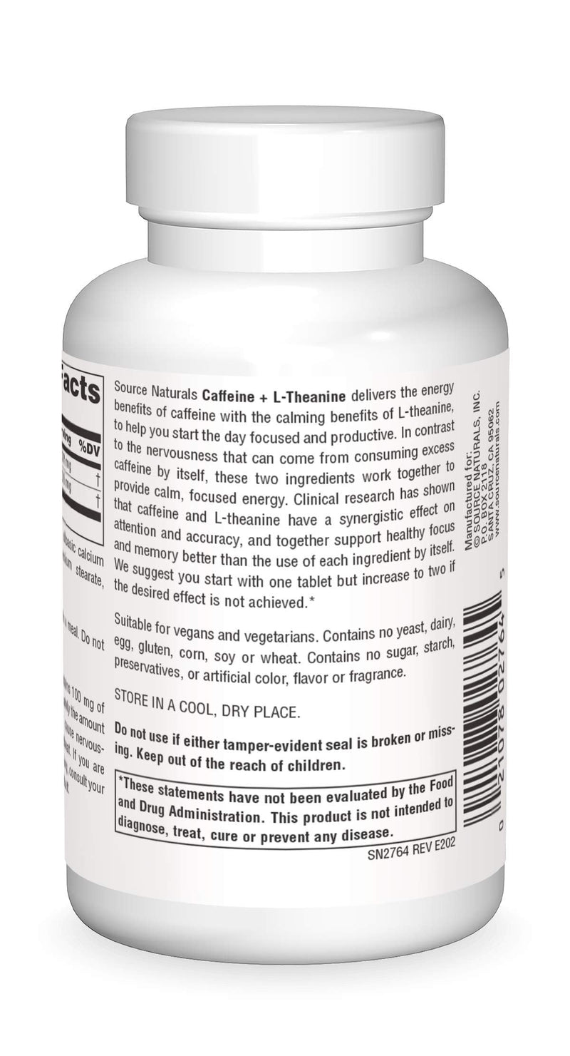 [Australia] - Source Naturals Caffeine + L-Theanine, Energy and Focus Support from Green Tea* - 120 Tablets 120 Count (Pack of 1) 
