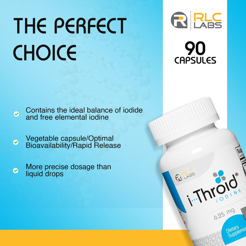 [Australia] - RLC Labs i-Throid 6.25 mg - Thyroid Supplements for Hypothyroidism, Iodide Supplements for Thyroid, Support Healthy Metabolism, Thyroid Support for Women and Men - 90 Vegetarian Capsules (Pack of 2) 90 Count (Pack of 2) 