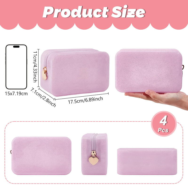 4Pcs Jelly Makeup Bag, Waterproof Travel Makeup & Cosmetics Pouch for Purse, Light Pink Toiletry Bag with Zipper, Cosmetic Make Up Organizer/Case for Hair Accessories and Daily Essentials