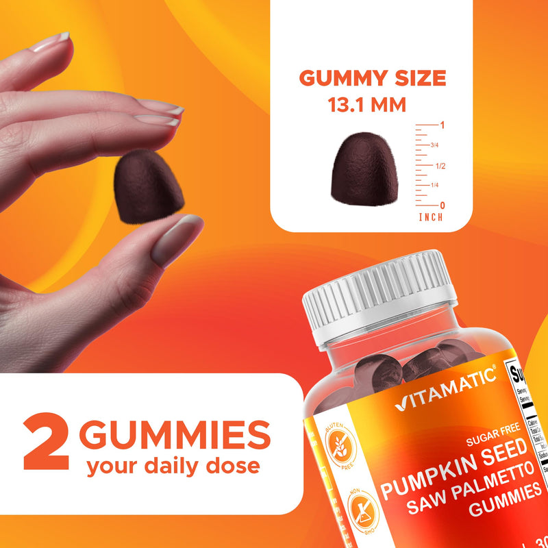 [Australia] - Vitamatic 2 Packs Sugar Free Pumpkin Seed Gummies- 3000 mg Equivalent Per Serving (from 20:1 and 10:1 Extract 200 mg) - Made with Saw Palmetto - Natural Raspberry Flavor - 60 Count 