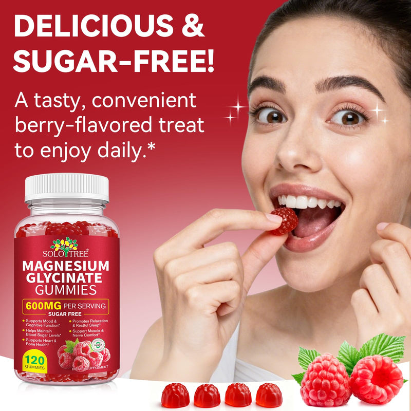 Magnesium Glycinate Gummies 600mg – Sugar-Free High Absorption, Supports Relaxation, Calm & Restful Sleep, with Vitamin B6 & D3 – 120 Berry-Flavor Gummies
