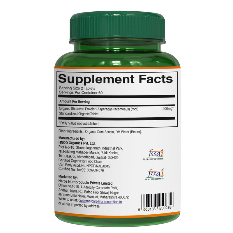 [Australia] - Pure Nutrition Organic Shatavari Tablets - 1200mg | 120 Count | USDA Organic | Promotes hormonal Balance & Female Reproductive Health | Non-GMO | Gluten-Free 