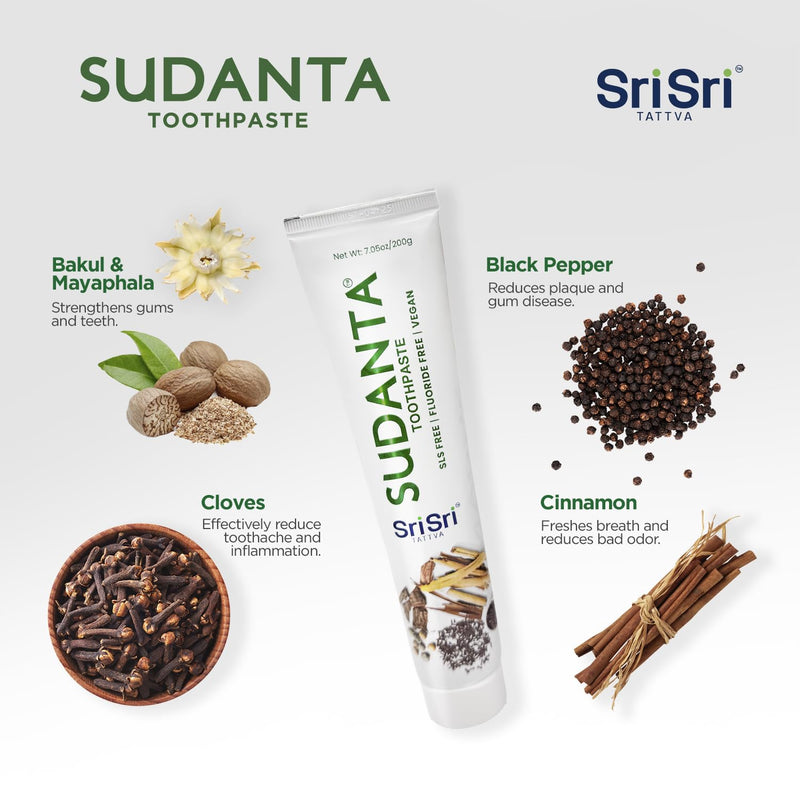 Sudanta 200g - 3 Pack - Herbal Fluoride-Free, Paraben-Free, Vegan, Natural Toothpaste with Ayurvedic Herbs Herbal-200g-Pack of 3