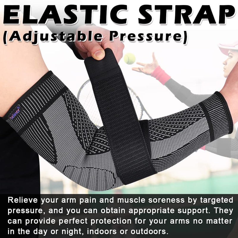 [Australia] - beister Compression Arm Sleeves with Elastic Strap for Men & Women (Pairs), Elbow Braces, 20-30 mmhg Non-Slip Breathable Thick Full Arm Supports for Tennis Elbow, Workouts, Arthritis,Lymphedema,DVT Black L 