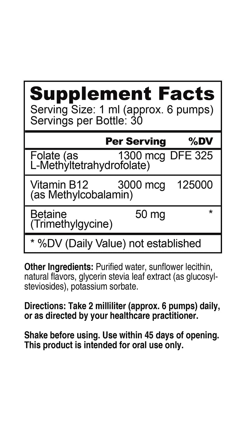 Core Med Science Liposomal B12 Folate TMG Liquid Spray Supplement | Supports Mood, Cognitive, & Heart Health - Vitamin B9 & Betaine for Homocysteine Levels & Methylation Cycle, 1 Fl Oz 1 Fl Oz (Pack of 1)