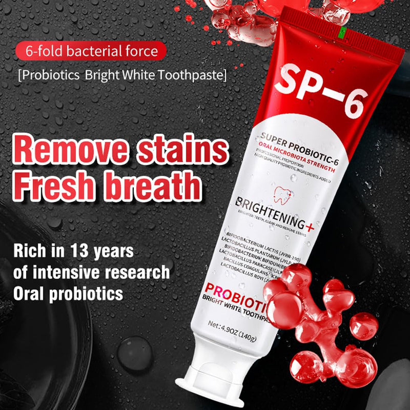 [Australia] - SP-6 Probiotic Whitening Toothpaste - Enhanced Formula with 6 Probiotics for Teeth Whitening and Gum Health - Enamel-Safe, Fluoride-Free, Fresh Mint Flavor,2 PCS 4.9 Fl Oz (Pack of 2) 