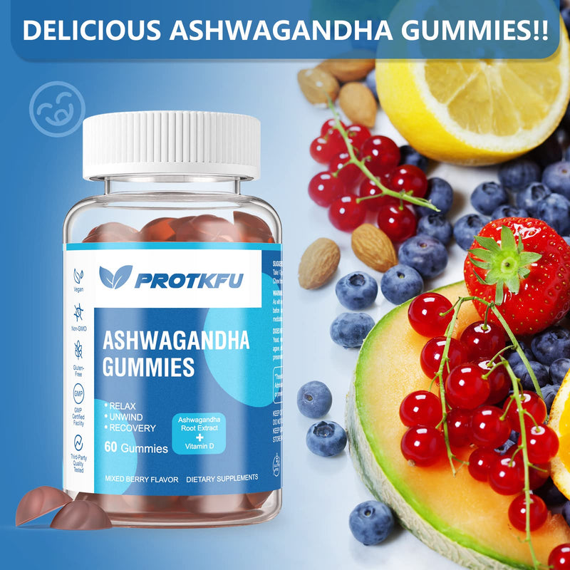 [Australia] - 2 Pack Ashwagandha Gummies & Vitamin D3 Gummies Organic Aswangdha Supplement for Improve Sleep, Stress Relief & Mood Calm (Non-GMO, Gluten-Free & Sugar Free) 60 Count (Pack of 2) 