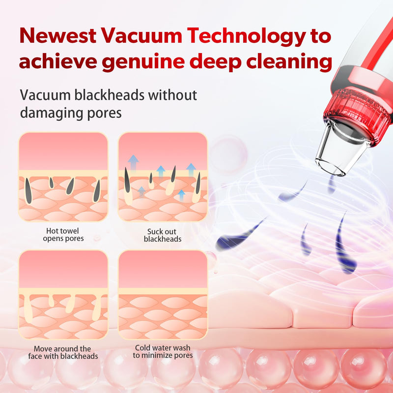 Blackhead Remover Pore Vacuum Upgraded Facial Pore Cleaner Electric Comedone Whitehead Extractor Tool-5 Suction Power,5 Probes,USB Rechargeable Blackhead Vacuum Kit for Women & Men Red