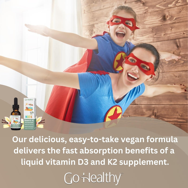 [Australia] - Go Healthy Kids Vitamins D3 K2 (MK-7), Child Vitamin D, Liquid Vegan D3 K2 Drops for Kids, Sugar-Free, Easy-to-Absorb, Children's Growth & Immune Support, Vanilla Flavor - 30 Servings 
