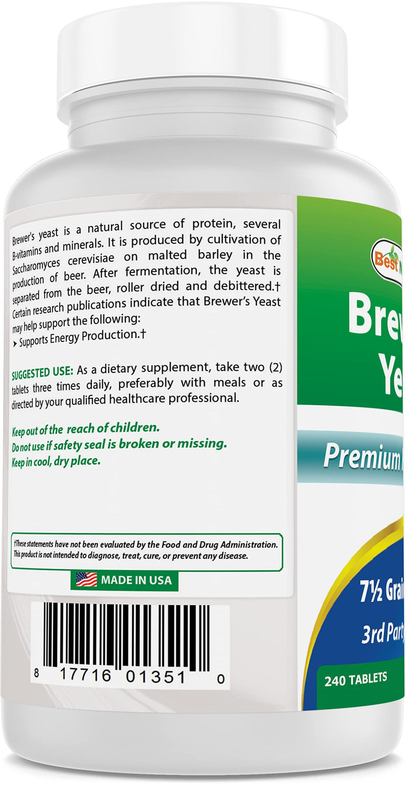 [Australia] - Best Naturals Brewers Yeast 500mg 240 Tablets (1000mg Serving) - 3rd Party Lab Tested for Quality & Purity 240 Count (Pack of 1) 