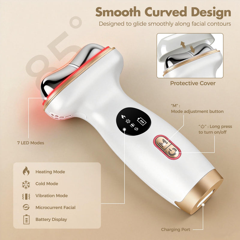Red Light Therapy for Face, Electric Gua Sha Facial Massager, Microcurrent Facial Device for Tightening & Lifting, Warm Compress for Better Skincare Absorption & Cold Compress for Depuffing White