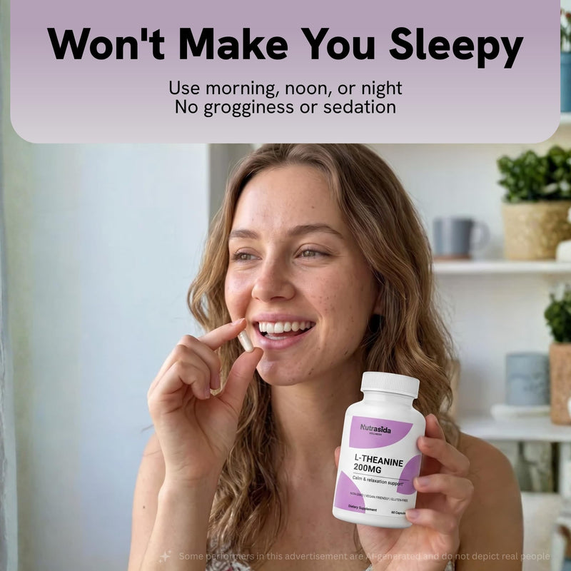 L-Theanine 200mg – Calm Focus Without Drowsiness – Stress Relief & Mental Clarity Support – Non-GMO, Vegan, Gluten-Free, Third Party Tested – 60 Capsules