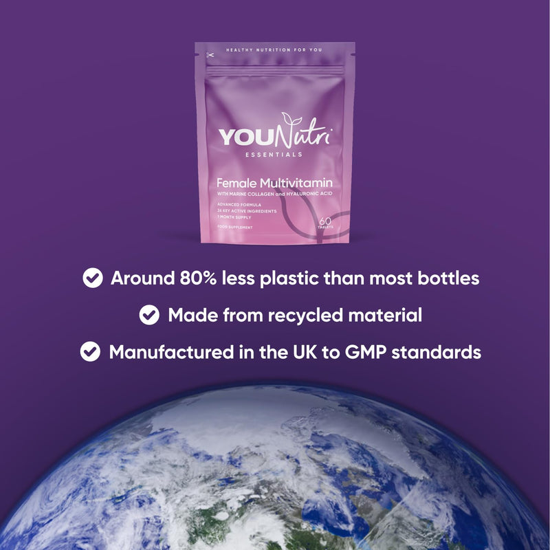 Women's Multivitamins & Minerals with Marine Collagen & Hyaluronic Acid. 26 Essential Vitamins, Minerals, & Botanicals – UK GMP Manufactured and Lab Tested - 60 Tablets (1 Month Supply)