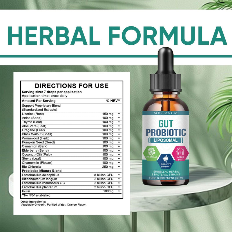 Probiotics Gut Health & Colon Cleanse | Bloating Relief, Bloatburn & Advanced Gut Repair. Easy to Use Drops | Probiotics for Women & Men | Inulin Chlorella lactobacillus | 60 ml