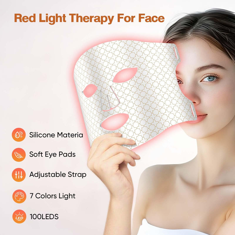 [Australia] - Red Light Therapy For Face, 7 Modes Portable Therapy Mask With 3000mah Rechargeable Remote, Blue, Orange, 850nm Infrared & Red Light Mask, 400 Leds For Anti-Aging 