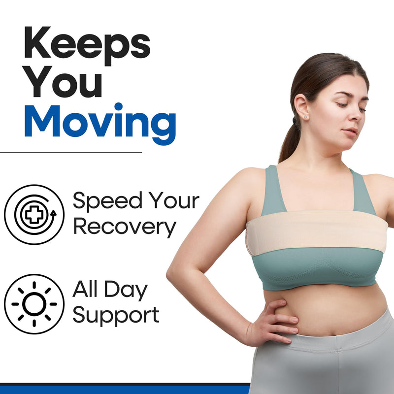 [Australia] - Post Op Breast Augmentation Band | Breast Implant Chest Brace For Women | Compression Wrap Post Surgery Bra Belt | No Bounce Stabilizer Strap | Sport Bra Alternative For Running Working Out (Fits Most) Beige 