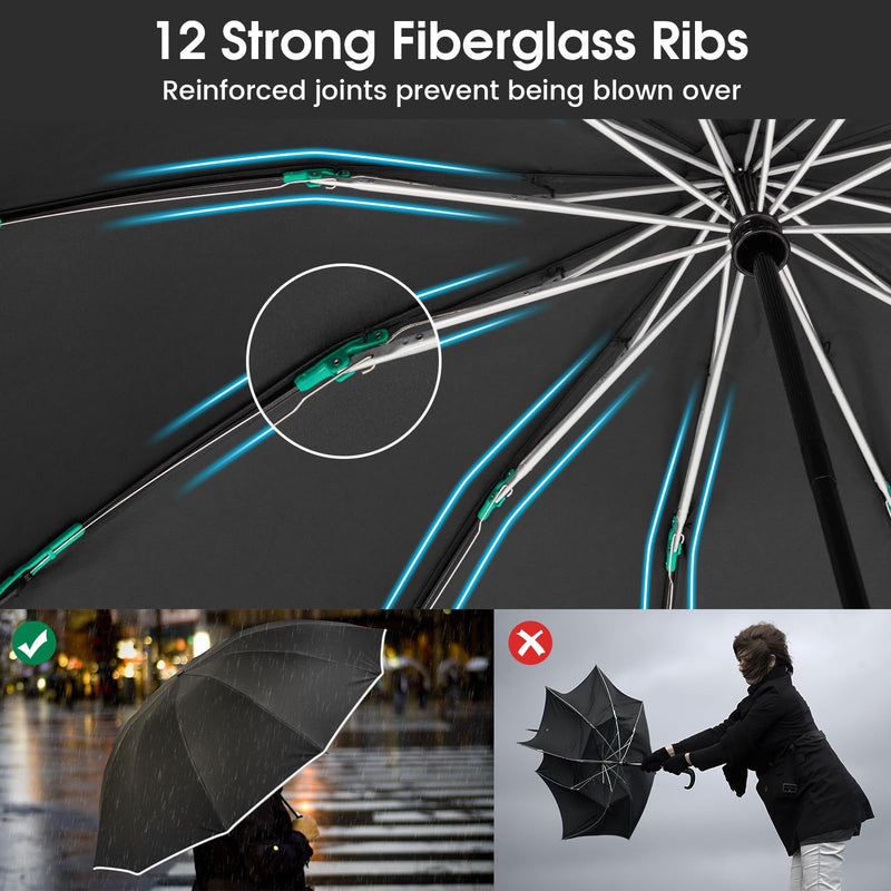 G4Free 42 Inch Eco Windproof Folding Umbrella Wind Resistant + 54 Inch Large Double Layer Inverted 12 Ribs Windproof Umbrella, with Reflective Strip