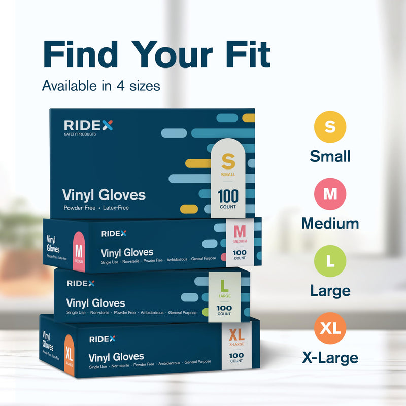 [Australia] - Ridex Disposable Gloves Latex-Free Clear Vinyl Gloves [100-Count] Powder-Free All-Purpose Gloves, Dispenser Box Gloves 100 Pieces - Size Large Glove Medical Large (Pack of 100) 