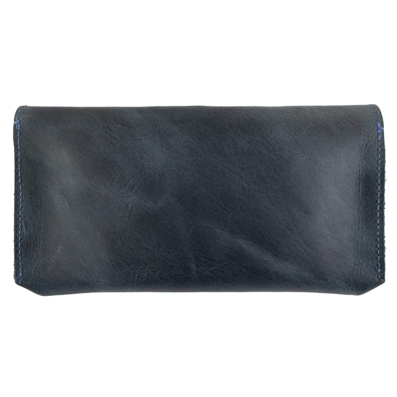 Hide & Drink, Full Grain Leather Large Female Wallet, Travel Organizer for Women, Vintage Money and Card Holder, Handmade, Slate Blue