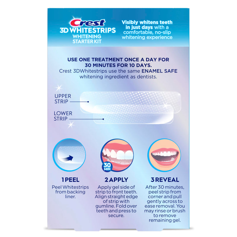 Crest 3D Whitestrips Whitening Starter Kit – Teeth Whitening Kit, 10 Treatments, Each with 1 Upper/1Lower, 20 Strips – Crest 3DWhite Teeth Whitening Strips