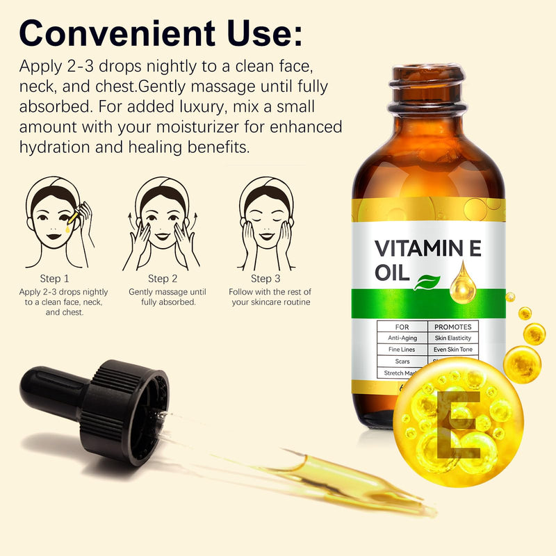 Vitamin E Oil for Face and Skin - Ultra Concentrated Pure Vitamin E Oil for Deep Moisturizing, Hair Care 2 Packs