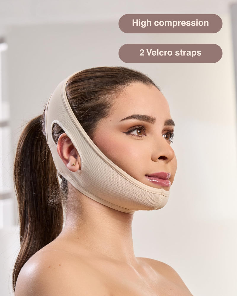 SHAPE CONCEPT High-Compression 319 Chin Strap for Sleeping, Double Chin Reducer, Powernet Face Lift Chin Strap Medium Beige