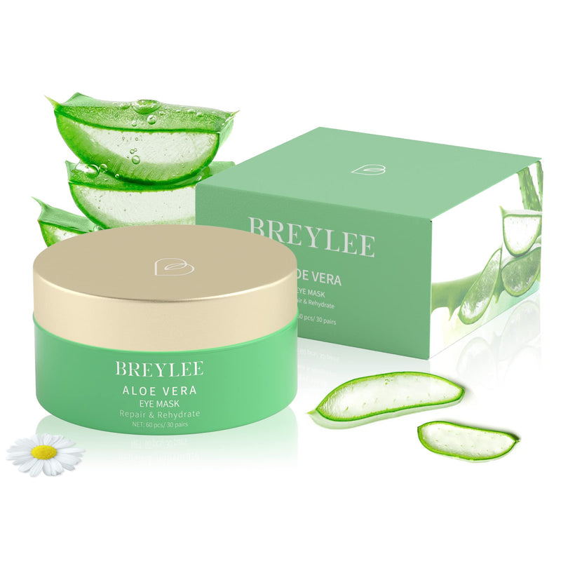 [Australia] - BREYLEE Aloe Vera Eye Masks - 60 Pcs - Reduce Puffy Eyes & Dark Circles, Firm & Improve Under Eye Skin, Pure Natural Extracts for Youthful Appearance & Reduction of Fine Lines and Wrinkles. GREEN 