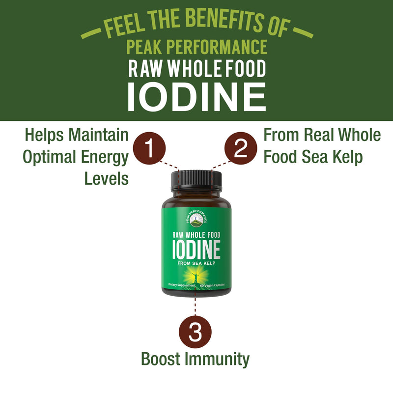 [Australia] - Raw Whole Food Iodine Supplement from Organic Kelp (Ascophyllum Nodosum) by Peak Performance. Potassium Iodide Support Tablets. for Metabolism, Energy, and Immune. 60 Vegan Capsules, Pills. 60 Count (Pack of 1) 