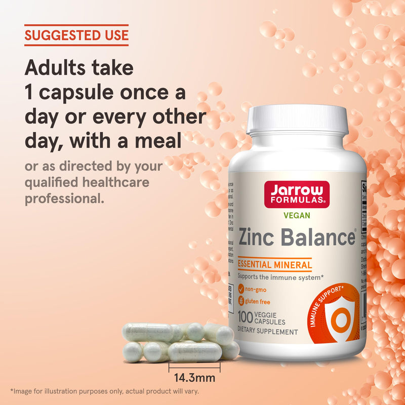 [Australia] - Jarrow Formulas Zinc Balance 15 mg - 100 Servings (Veggie Caps) - Includes Copper - Essential Mineral for Immune System Support - Immune Support Supplement - Gluten Free Zinc Copper Supplement - Vegan 