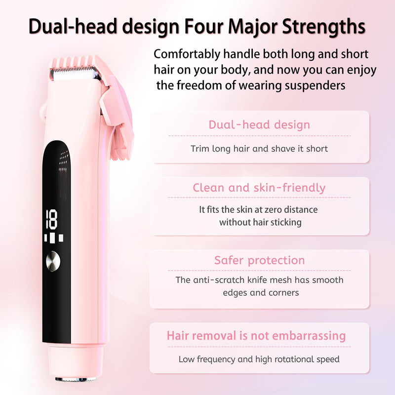 [Australia] - 2 in 1 Electric Bikini Trimmer for Women, Cordless Dual Head Electric Razor with LED Display, Rechargeable and Portable, IPX7 Waterproof for Wet and Dry Use(Pink) 