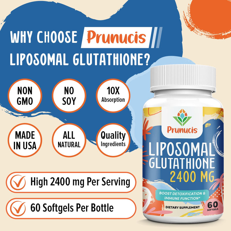 [Australia] - 2400MG Liposomal Glutathione, Reduced L-Glutathione, Glutathione Supplement with Vitamin C, Master Antioxidants, Enhanced Absorption - Non GMO Antioxidant Supplements, Immune System, 60 Softgels 60 Count (Pack of 1) 