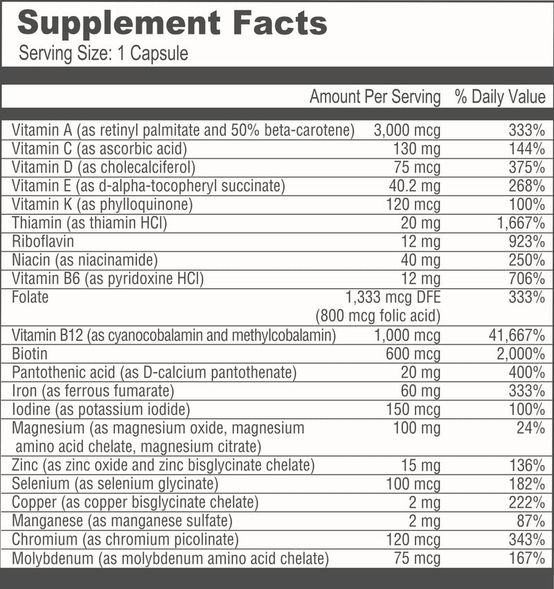BariatricPal Multivitamin ONE 1 per Day! Bariatric Multivitamin Capsule with 60 mg of Iron | Easy to Swallow Capsule | Vitamin for Bariatric Surgery Patients | 30 Count (1 Month Supply) 30 Count (Pack of 1) 60mg Iron