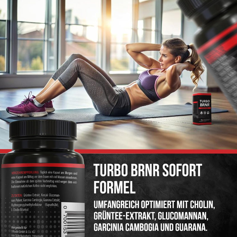 [Australia] - BRNR TURBO BRNR Instant Metabolism Formula with Choline, Green Tea Extract, Glucomannan, Garcinia Cambogia, Guarana, 120 Capsules 