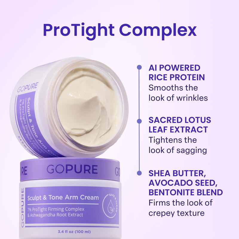 goPure Sculpt & Tone Arm Cream - Firming & Tightening Cream - Smooths, Lifts, Sculpts the Look Of Arms - ProTight Complex - Rice Protein, Shea Butter, Avocado - Clinically Tested - All Skin Types