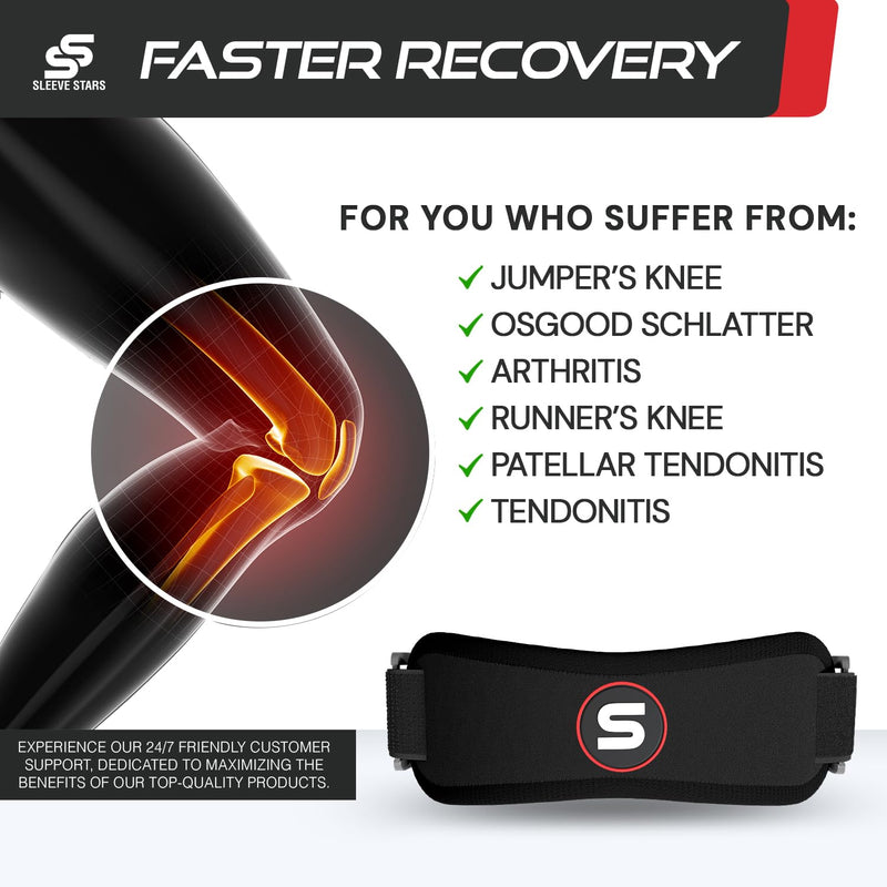 [Australia] - Sleeve Stars Patellar Tendon Support Strap Osgood Schlatter Knee Brace for Kids, Youth, Women & Men w/ 3 Lengths, Swedish Brand Patella Knee Strap Support Band for Arthritis, Tendonitis & Pain (Black) One Size Black 1 