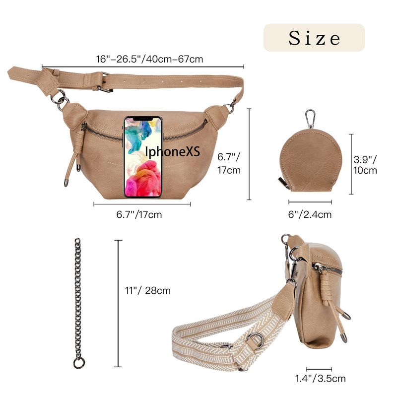 Fanny Packs Waist Bag for Women-Fashion Crossbody Bags Chest Purses Belt Bag with 2 Adjustable Strap (B-Apricot) B-khaki