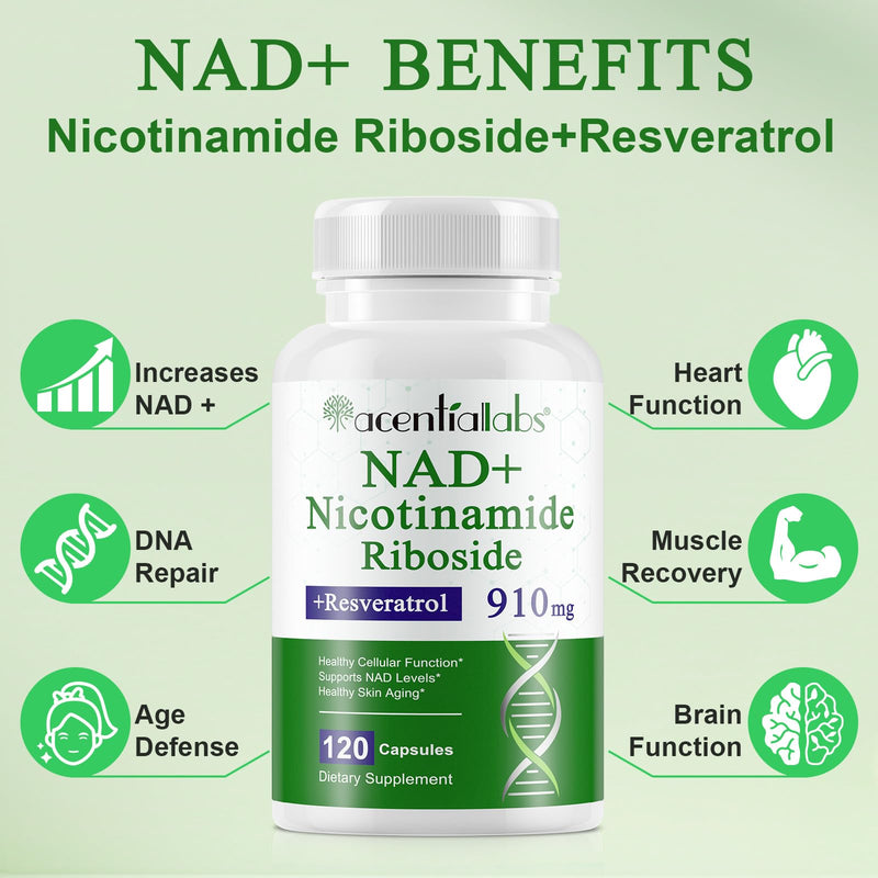 NAD+ Supplement 910mg, Boost NAD+ Levels with Nicotinamide Riboside, Support Cellular Energy & Anti-Aging 120 Capsules